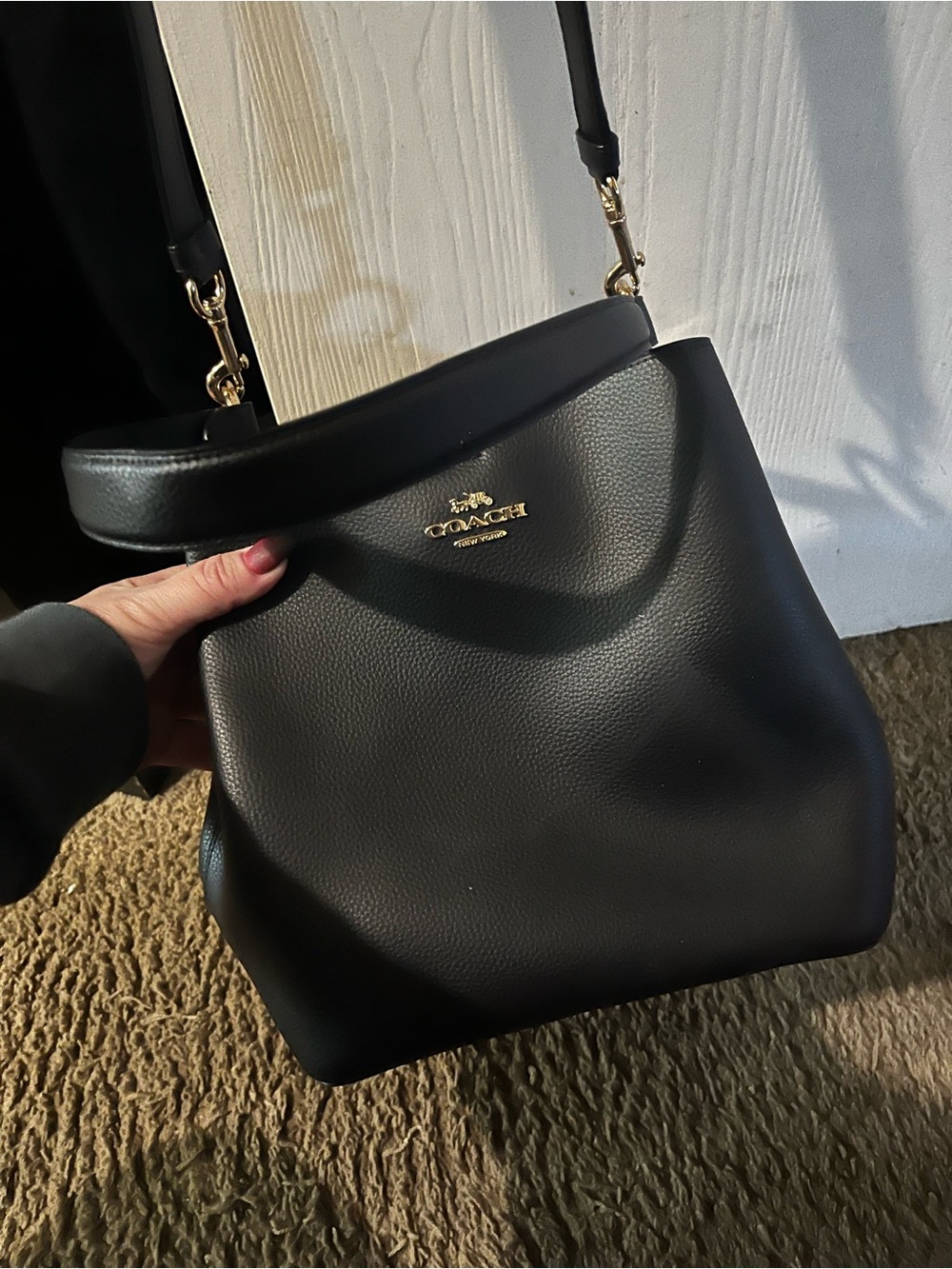 Coach Black Pebble Leather Shoulder Bag with Gold Hardware